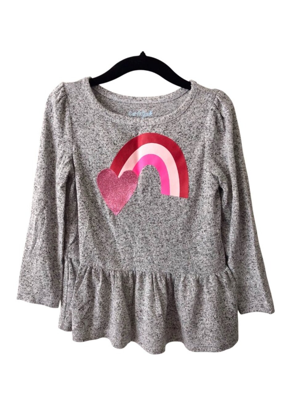 Girl's Cat & Jack Heather Gray Pink Heart Rainbow Peplum Top 3T